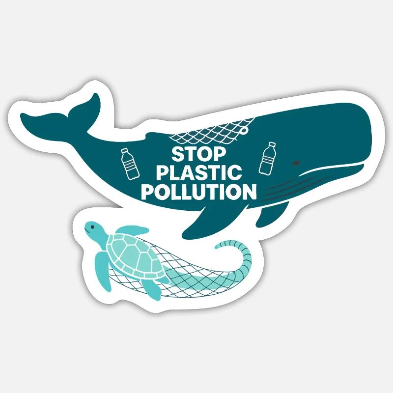 Stop Plastic Pollution, whale and turtle - Sticker Größe S (10 x 10 cm) - Mattweiß