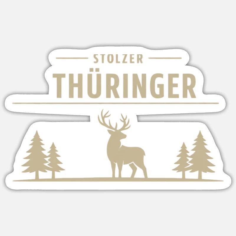 Stolzer Thüringer – Wald & Hirsch Design - Sticker Größe S (10 x 10 cm) - Mattweiß