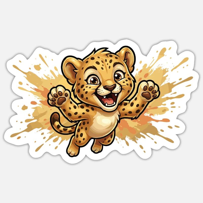 Petit léopard sauteur - Sticker taille S (10 x 10 cm) - blanc mat