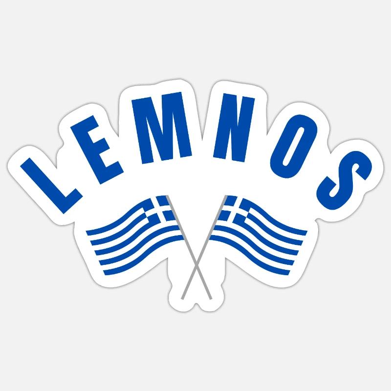Lemnos Drapeaux Grecs Traversés - Sticker taille S (10 x 10 cm) - blanc mat