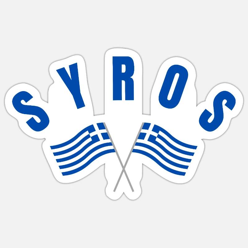 Drapeaux grecs de Syros - Sticker taille S (10 x 10 cm) - blanc mat