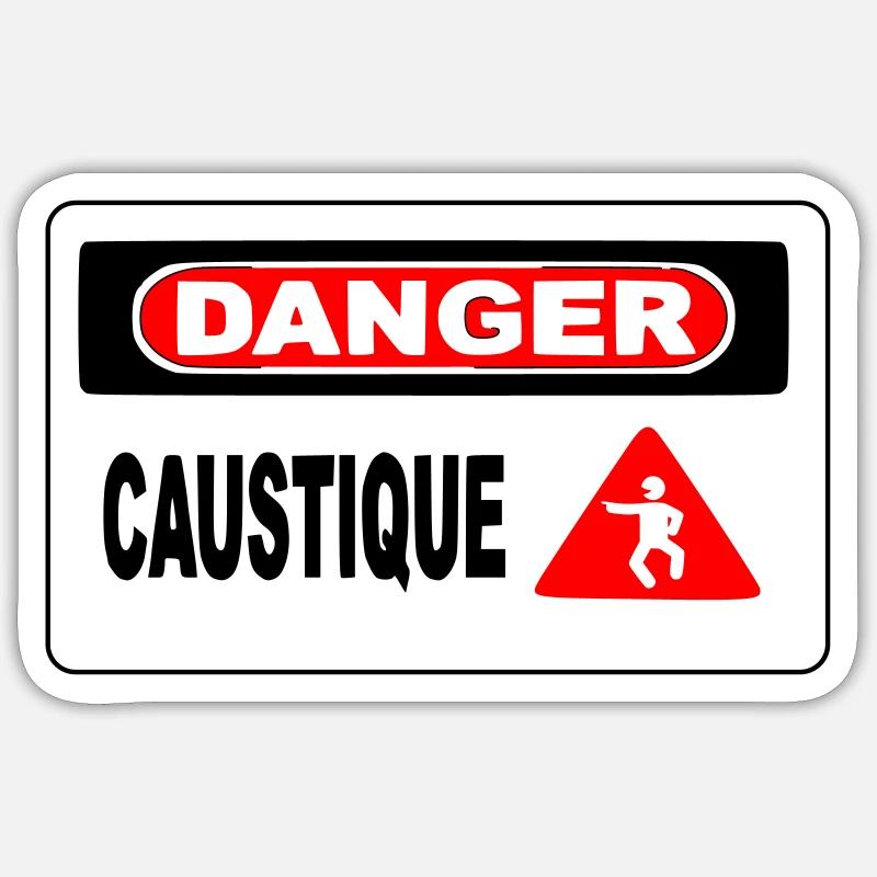Panneau Danger Caustique - Sticker taille S (10 x 10 cm) - blanc mat