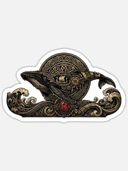 Steampunk-Wal mit Edelsteinen - Sticker Größe S (10 x 10 cm) - Mattweiß