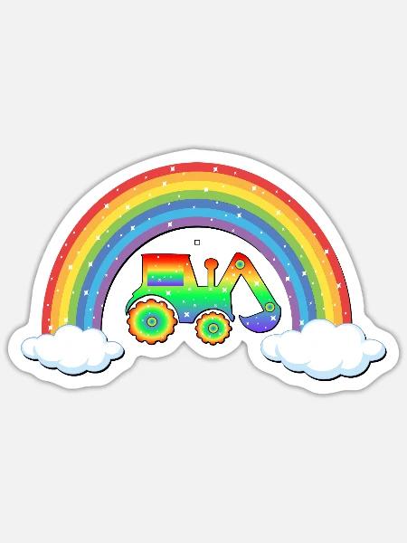 Regenbogen Kinder Bagger - Sticker Größe S (10 x 10 cm) - Mattweiß