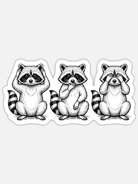 Drei Waschbären - Nichts sehen, hören, sagen - Sticker Größe S (10 x 10 cm) - Mattweiß