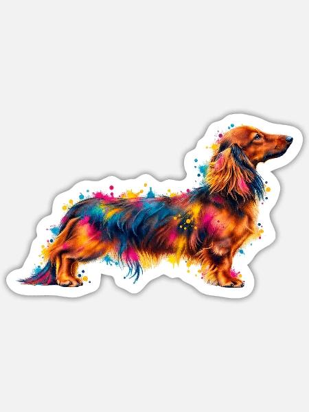 Dackel Aquarell-Splash - Sticker Größe S (10 x 10 cm) - Mattweiß