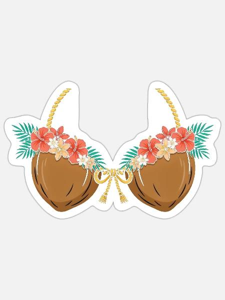 Tropisches Kokosnuss-BH Blumenstrand-Design - Sticker Größe S (10 x 10 cm) - Mattweiß