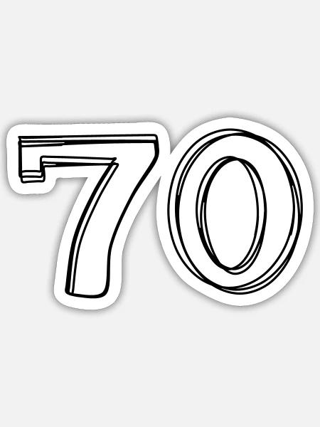 Zahl 70 handgezeichnet - Sticker Größe S (10 x 10 cm) - Mattweiß