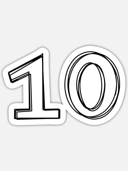 Zahl 10 handgezeichnet - Sticker Größe S (10 x 10 cm) - Mattweiß