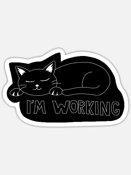 Schlafende Katze bei der Arbeit - Sticker Größe S (10 x 10 cm) - Mattweiß