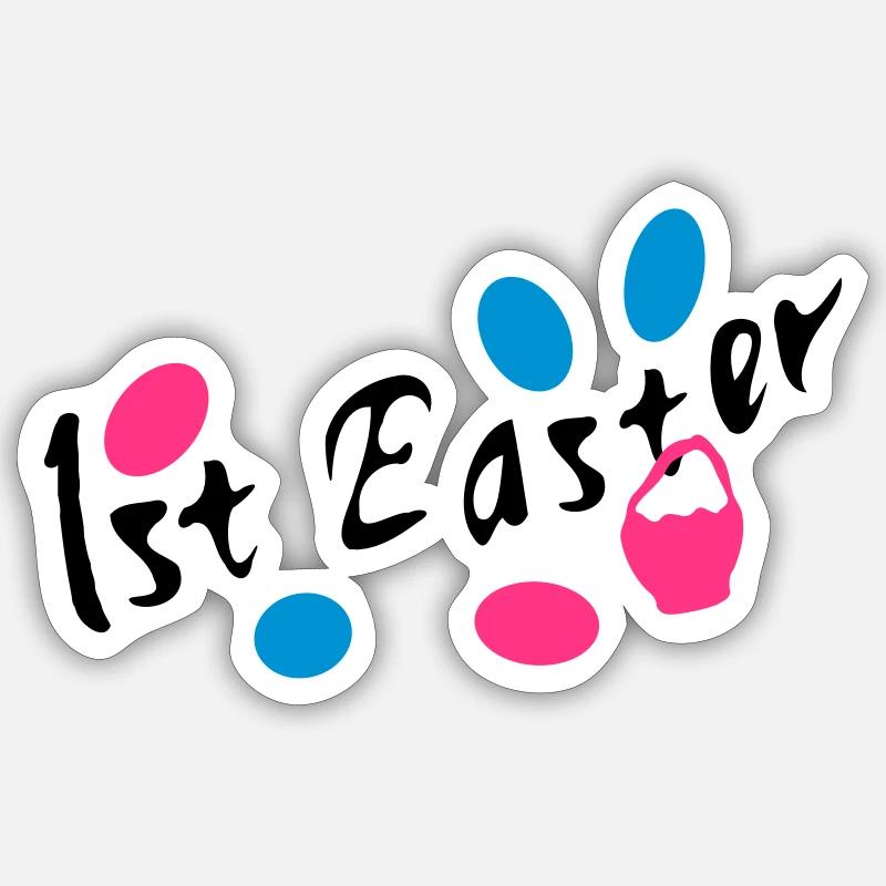 1er Pâques txt easter eggs - Sticker taille S (10 x 10 cm) - blanc mat