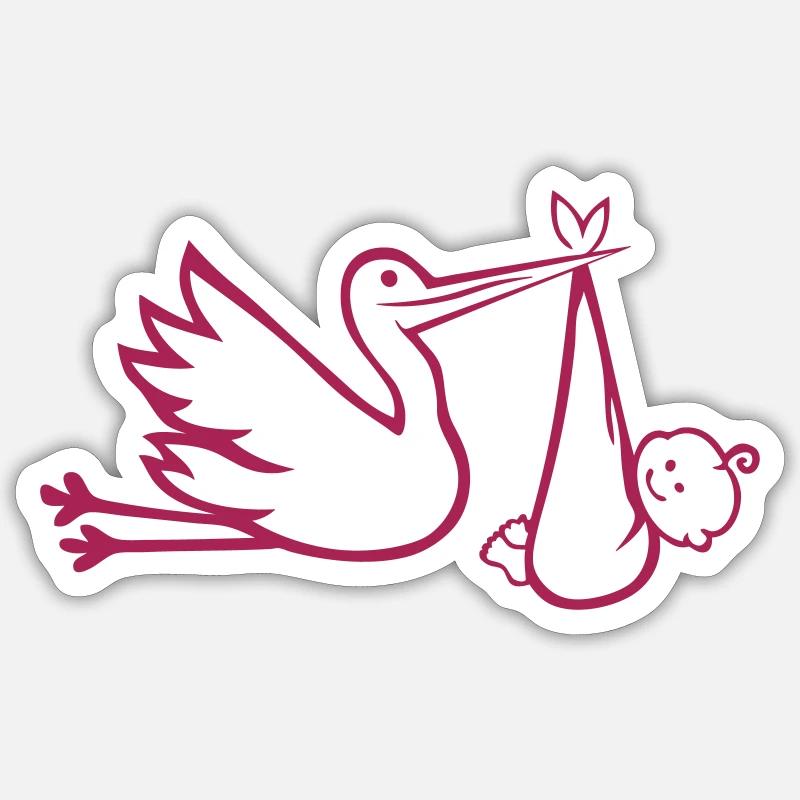 cigogne bebe naissance - Sticker taille S (10 x 10 cm) - blanc mat