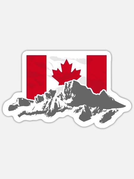 Canada - Maple Leaf- Mountains & Flag - Sticker Größe S (10 x 10 cm) - Mattweiß