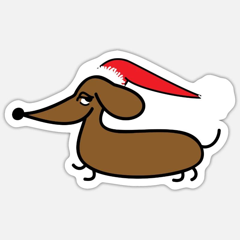 Teckel avec Bonnet de Noel - Sticker taille S (10 x 10 cm) - blanc mat