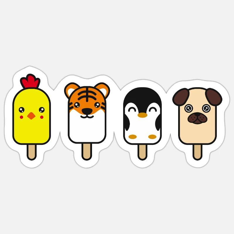 Tiere als Eis - Sticker Größe S (10 x 10 cm) - Mattweiß