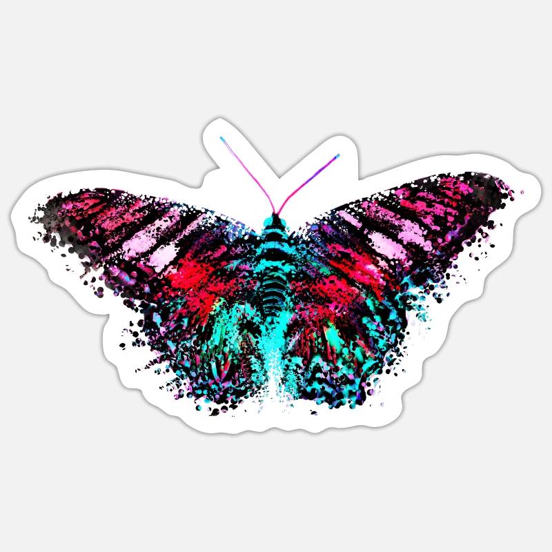 Bunter Schmetterling Pink Türkis Farbenfroh Design - Sticker Größe S (10 x 10 cm) - Mattweiß
