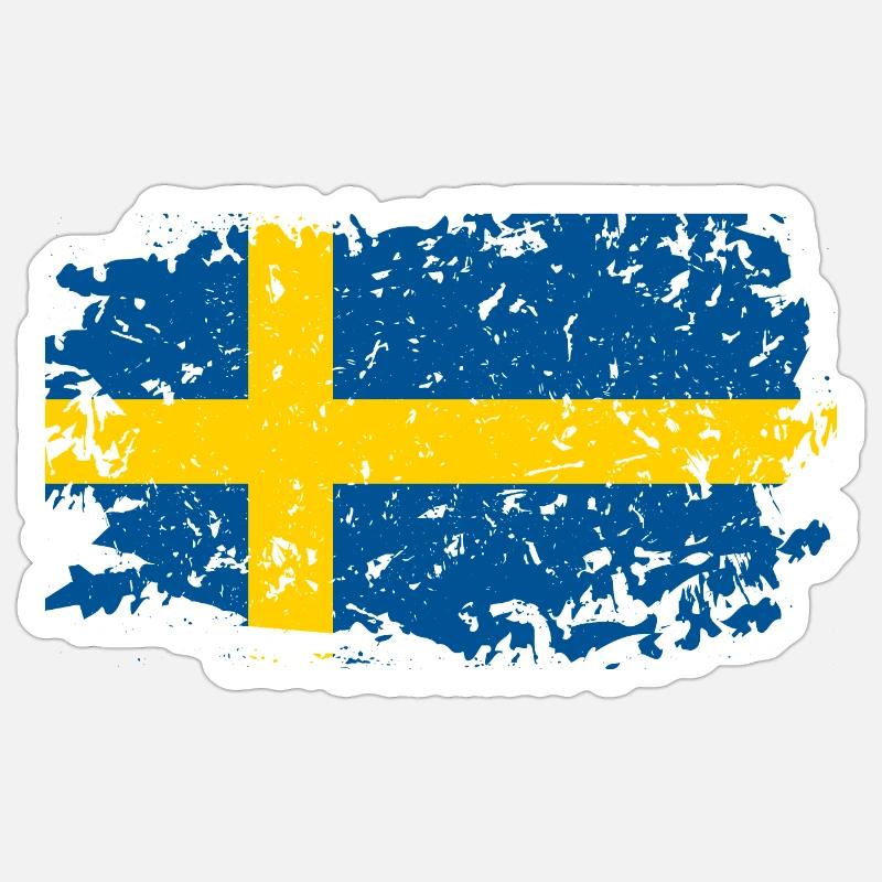 Suèdeflaggeretro - Sticker taille S (10 x 10 cm) - blanc mat
