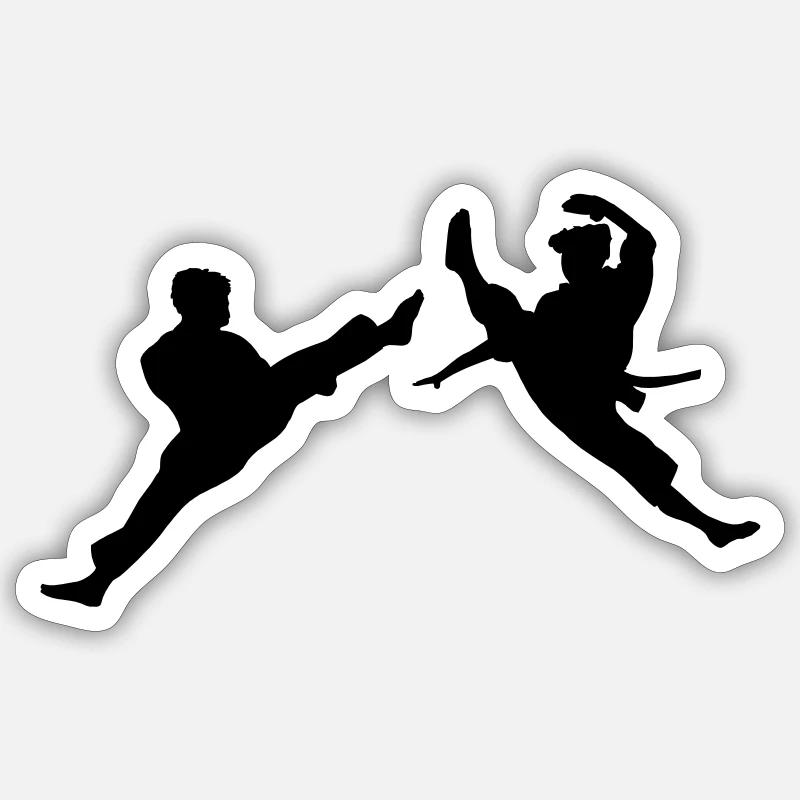 Zwei fliegende Karate-Kick oder Teakwondo-Kick - Sticker Größe S (10 x 10 cm) - Mattweiß