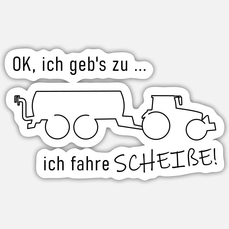 Landdurftverteiler Traktor mit Güllefass Spruch - Sticker Größe S (10 x 10 cm) - Mattweiß