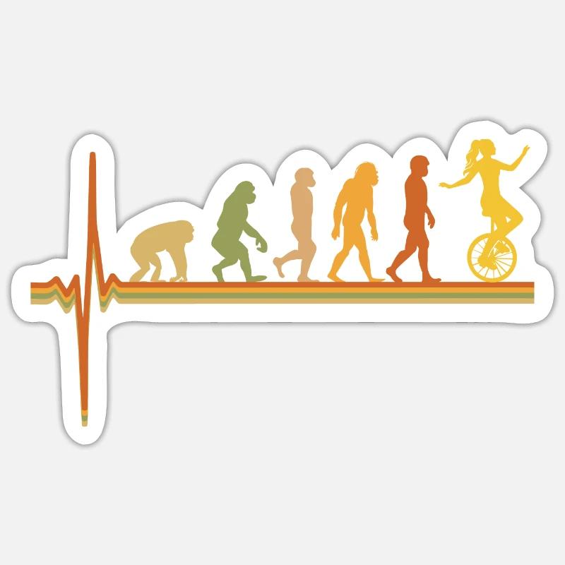 Einrad EKG Puls Herzschlag Retro Evolution - Sticker Größe S (10 x 10 cm) - Mattweiß