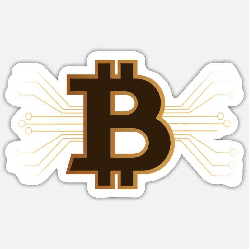 Bitcoin - Cryptomonnaie Brun/Or - Sticker taille S (10 x 10 cm) - blanc mat