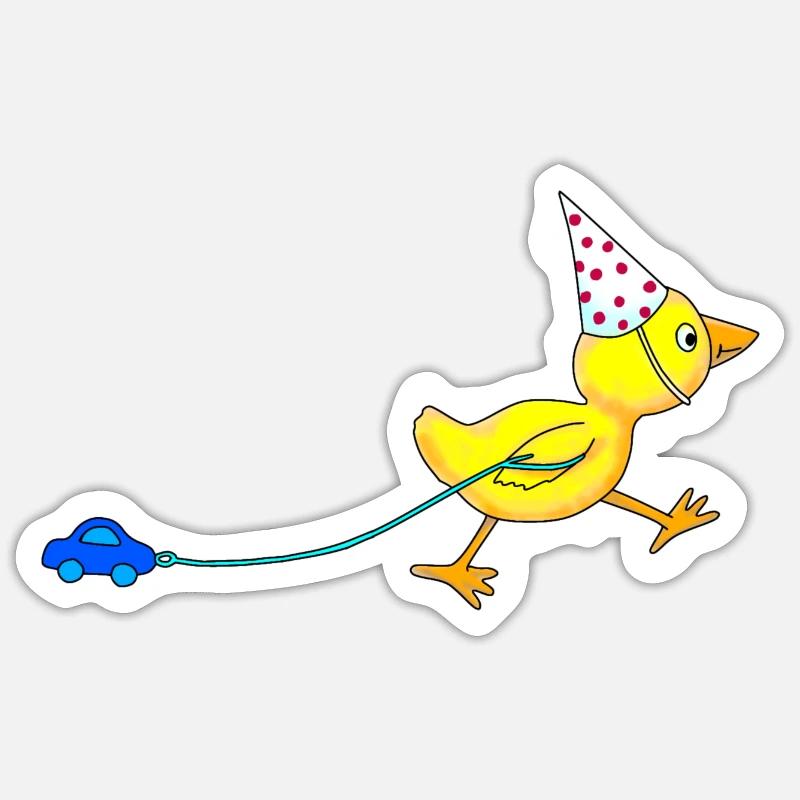 Ente mit Auto Jungen Mädchen Geburtstag Geschenk - Sticker Größe S (10 x 10 cm) - Mattweiß