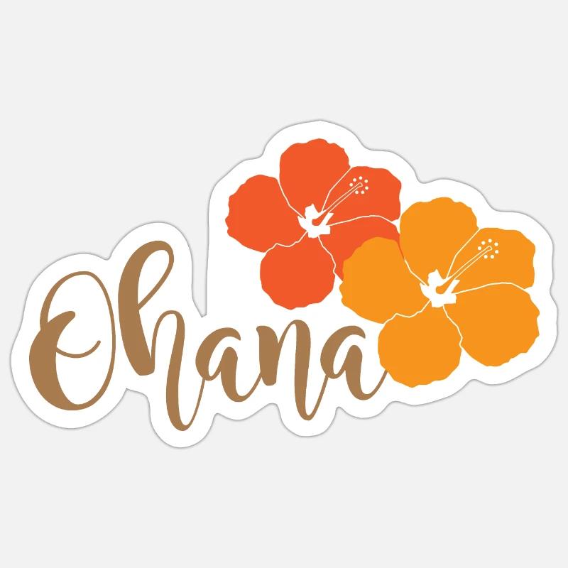 Ohana avec des fleurs d’hibiscus - Sticker taille S (10 x 10 cm) - blanc mat