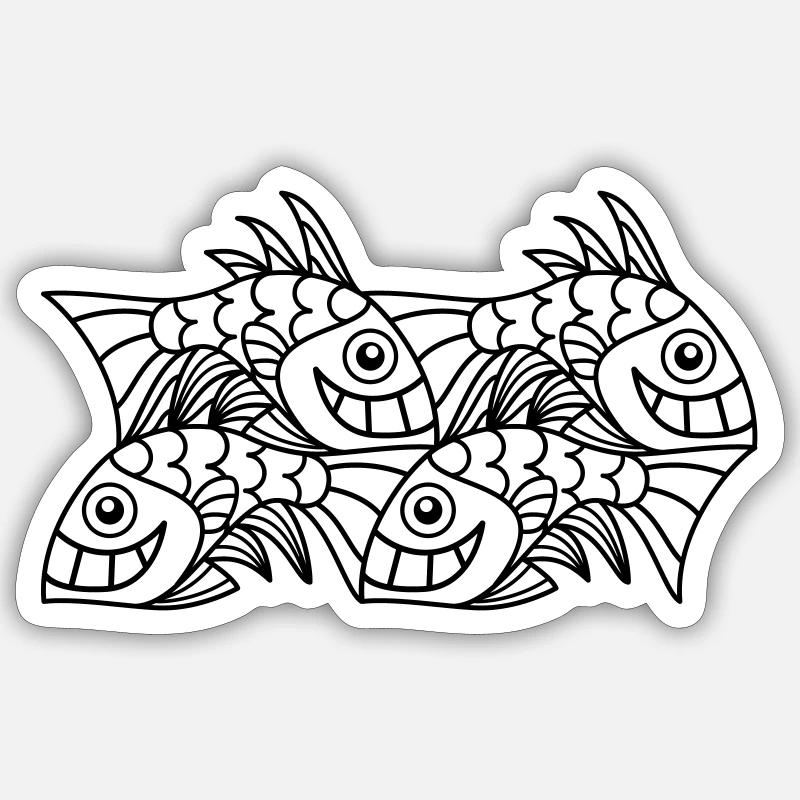 Escher poisson interactif - Sticker taille S (10 x 10 cm) - blanc mat
