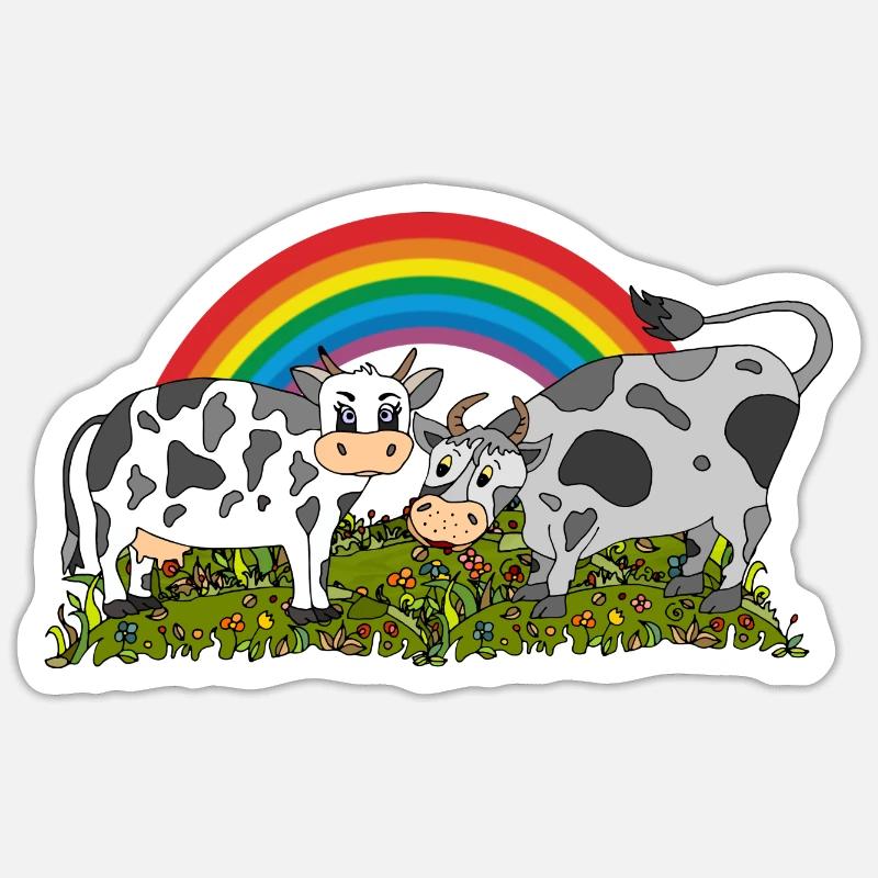 Vache et taureau - Sticker taille S (10 x 10 cm) - blanc mat