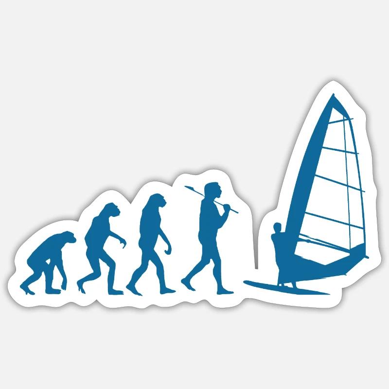 Windsurfing Evolution Windsurfer Wind Wasser - Sticker Größe S (10 x 10 cm) - Mattweiß