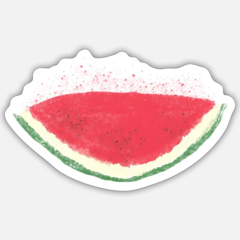 Melon, pastèque, aquarelle - Sticker taille S (10 x 10 cm) - blanc mat