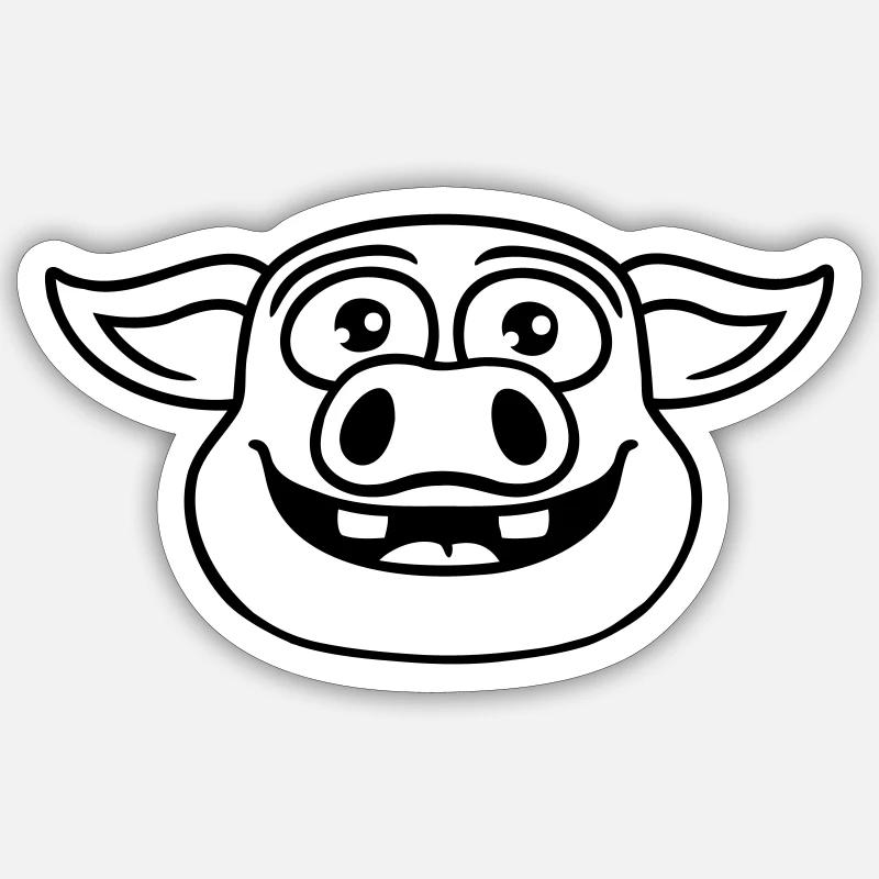 Kopf glückliches Schwein Comic - Sticker Größe S (10 x 10 cm) - Mattweiß
