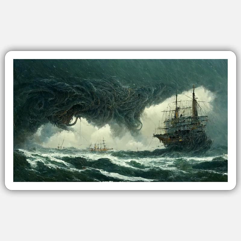 Alien Leviathan attackiert großes Segelschiff - Sticker Größe S (10 x 10 cm) - Mattweiß