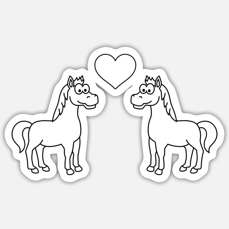 Pferd Comic Tier Paar Liebe Sticker Größe S (10 x 10 cm)