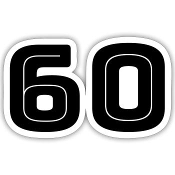 Numéro 60 - Anniversaire - Numéro de maillot - Sticker taille S (10 x 10 cm) - blanc mat - Devant