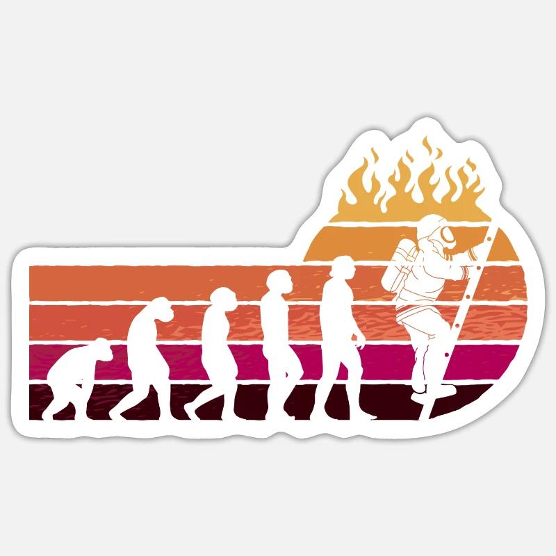 Evolution Feuerwehr Retro Feuerwehrmann Beruf - Sticker Größe S (10 x 10 cm) - Mattweiß