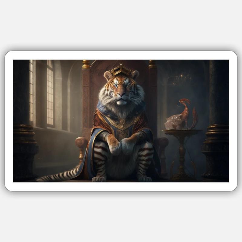 Tiger sitting on a throne, generative AI Sticker size S (10 x 10 cm)