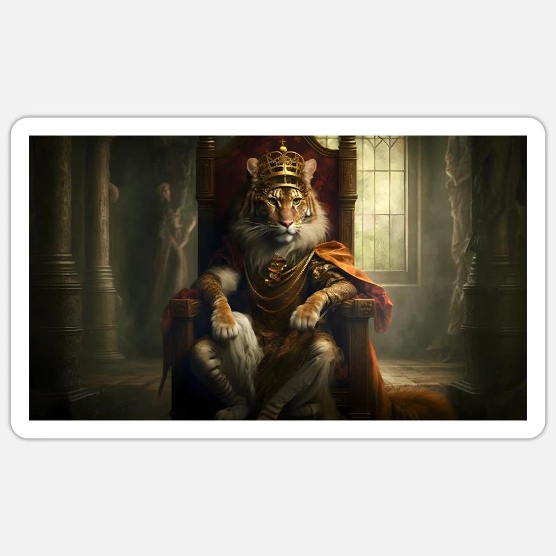 Tiger sitting on a throne, Generative AI Sticker size S (10 x 10 cm)