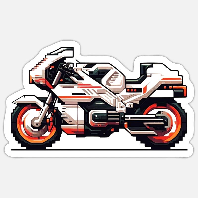 Motorcycle racing machine as 8 bit vector Sticker size S (10 x 10 cm)