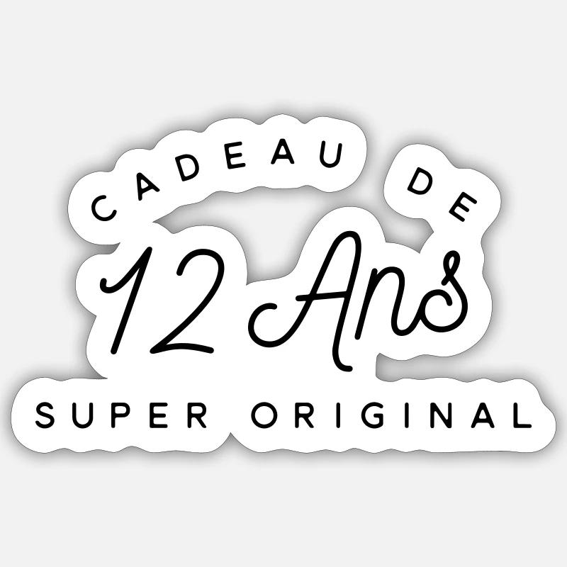 Cadeau 12 ans  - Sticker taille S (10 x 10 cm) - blanc mat