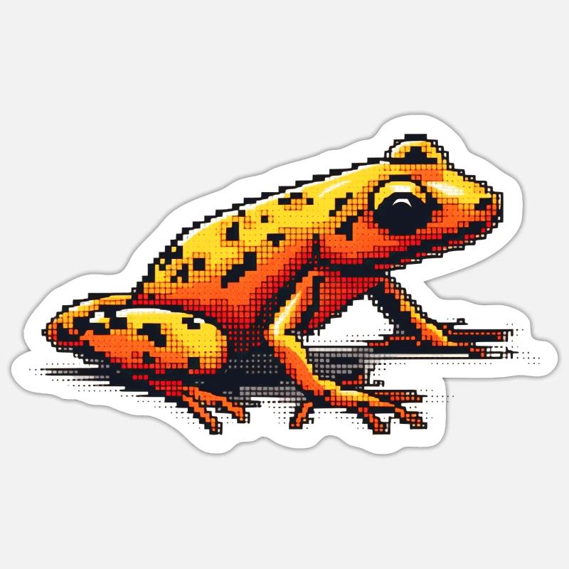 Pfeilgiftfrosch in bunter retro 8 Bit Pixelgrafik - Sticker Größe S (10 x 10 cm) - Mattweiß
