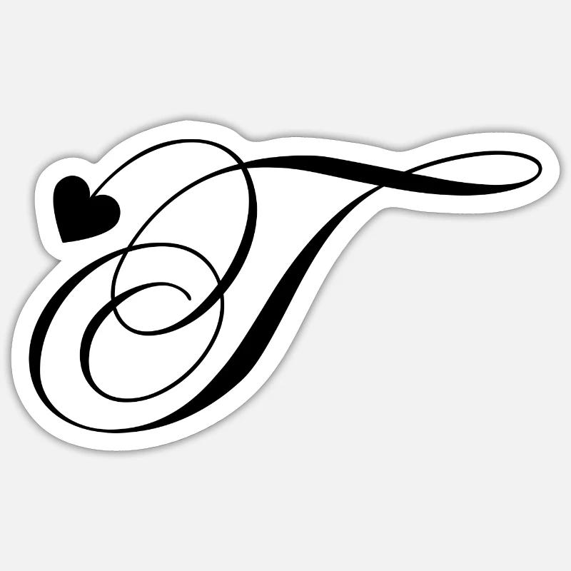Buchstabe t Herz Kalligraphie - Sticker Größe S (10 x 10 cm) - Mattweiß