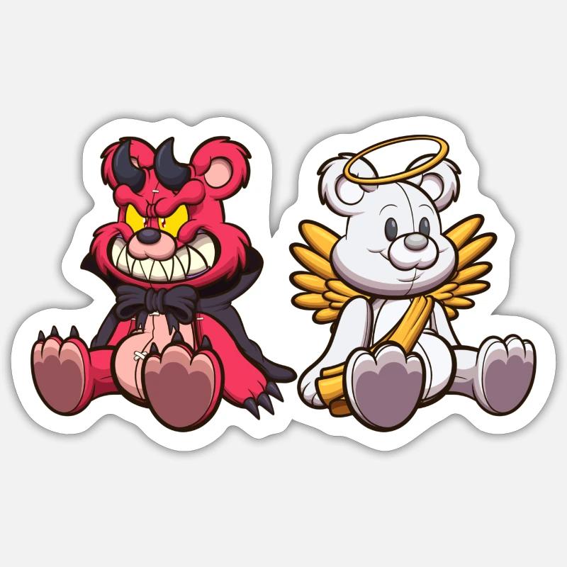 Devil et ange Teddy Bear Sticker taille S (10 x 10 cm)