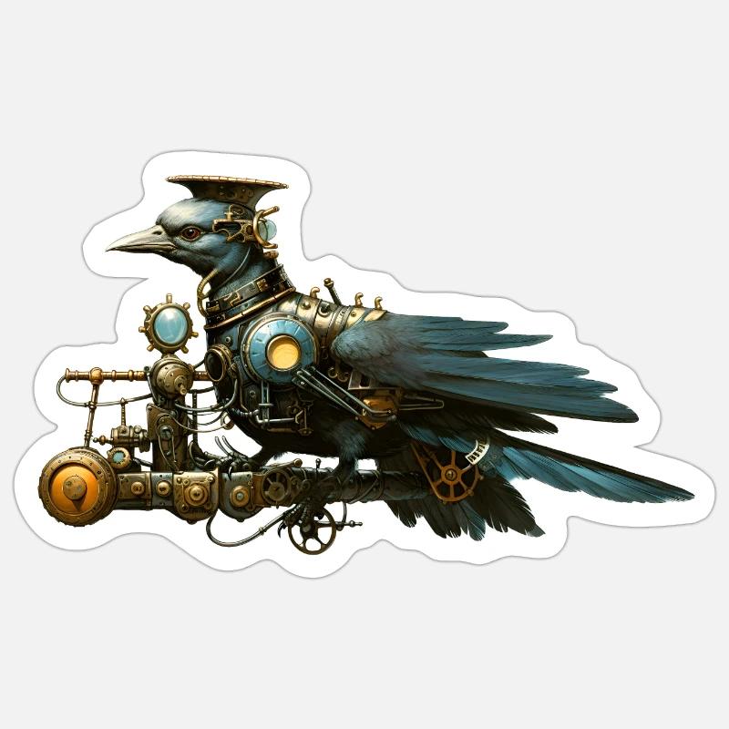 Steampunk Vogel - Sticker Größe S (10 x 10 cm) - Mattweiß
