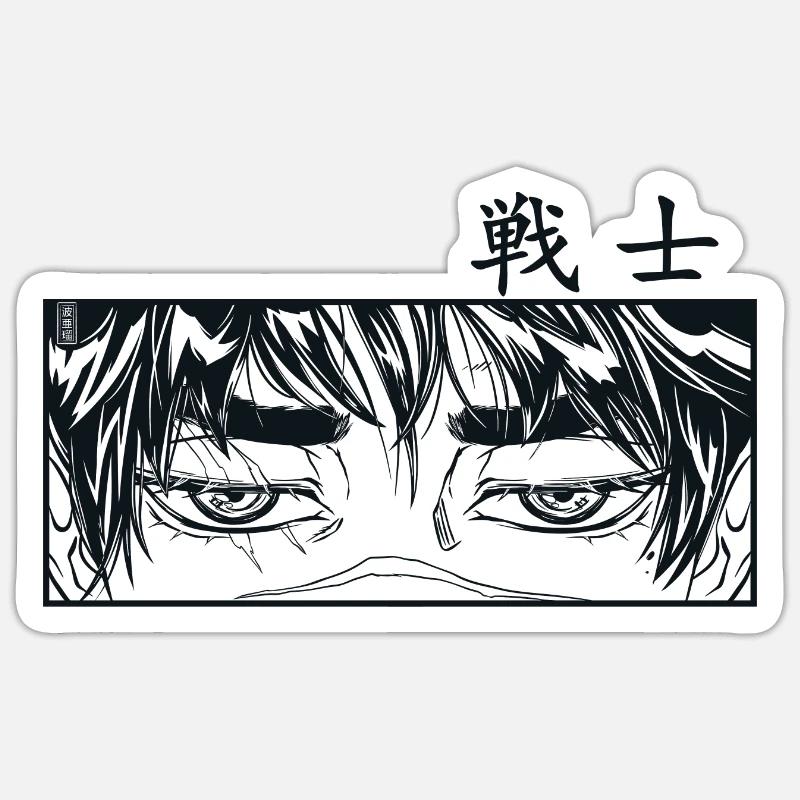 Warrior Manga Panel - Sticker size S (10 x 10 cm) - white matte