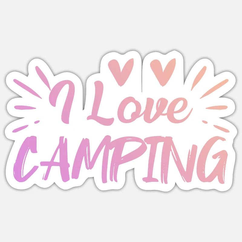 J’adore le camping - Sticker taille S (10 x 10 cm) - blanc mat