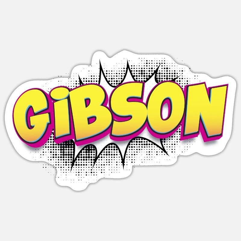 Gibsom benutzerdefinierter Name Comic-Stil Pop-Art, - Sticker Größe S (10 x 10 cm) - Mattweiß