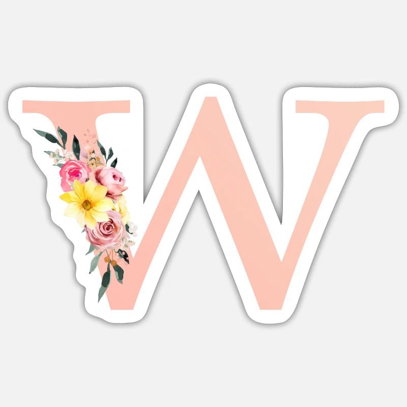 W Monogramme Floral - Sticker taille S (10 x 10 cm) - blanc mat