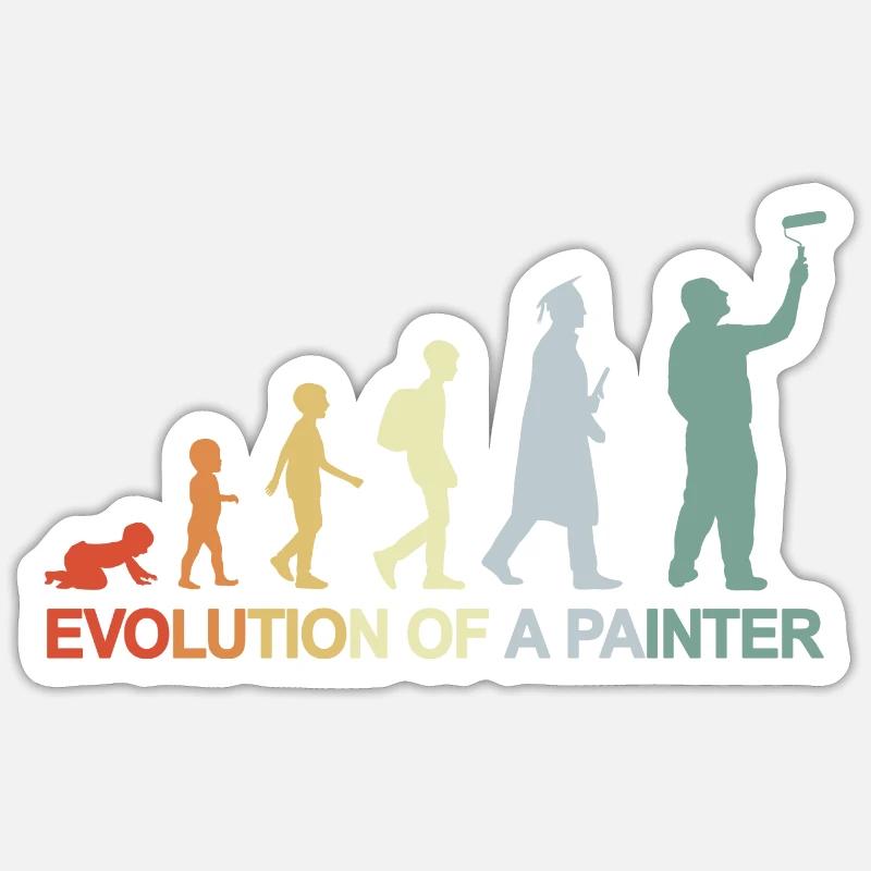 Maler Lackierer Evolution - Sticker Größe S (10 x 10 cm) - Mattweiß