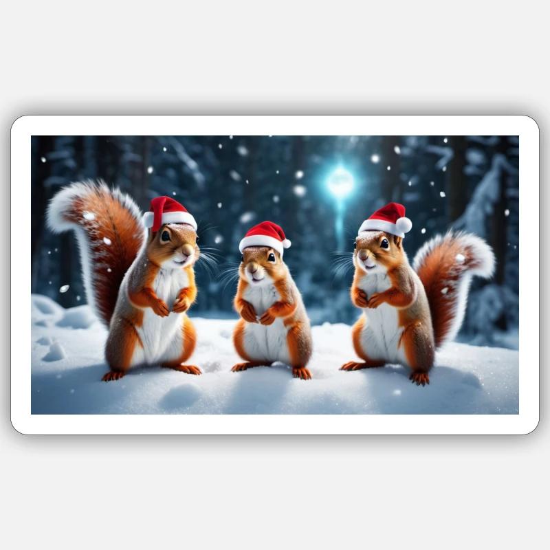 Drei Weihnachts Eichhörnchen Sticker Größe S (10 x 10 cm)